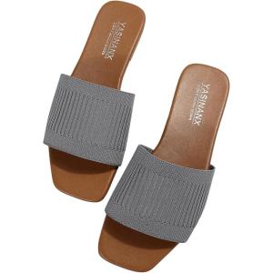 imageOYOANGLE Womens Single Band Square Open Toe Slide Sandals Summer Slip on Flat SandalsGrey