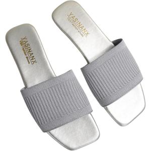 imageOYOANGLE Womens Single Band Square Open Toe Slide Sandals Summer Slip on Flat SandalsSilver