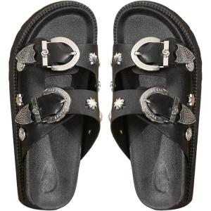 imageOYOANGLE Womens Studded Double Buckle Strap Footbed Sandals Fashion Platform Slip on Slides SandalsBlack