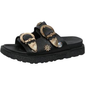 imageOYOANGLE Womens Studded Double Buckle Strap Footbed Sandals Fashion Platform Slip on Slides SandalsGold