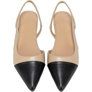imageOYOANGLE Womens Two Tone Pointed Toe Slingback Flats Summer Casual Dressy ShoesBeige Black