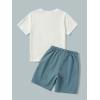 imageOYOANGLE Boys 2 Piece Outfits Casual Graphic Short Sleeve Tee Shirt and Shorts SetBlue White