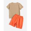 imageOYOANGLE Boys 2 Piece Outfits Casual Graphic Short Sleeve Tee Shirt and Shorts SetKhaki Orange