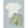 imageOYOANGLE Boys 2 Piece Outfits Casual Graphic Short Sleeve Tee Shirt and Shorts SetWhite Green Tree