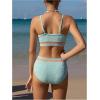 imageOYOANGLE Girls 2 Piece Bikini Sets Textured Spaghetti Strap Wireless Swimsuits High Waist Bathing SuitsGreen