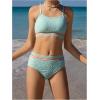 imageOYOANGLE Girls 2 Piece Bikini Sets Textured Spaghetti Strap Wireless Swimsuits High Waist Bathing SuitsGreen