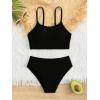 imageOYOANGLE Girls 2 Piece Bikini Swimsuit Ribbed Knit Spaghetti Strap Swimsuit Bathing Suit BeachwearBlack