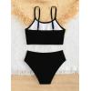 imageOYOANGLE Girls 2 Piece Bikini Swimsuit Ribbed Knit Spaghetti Strap Swimsuit Bathing Suit BeachwearBlack