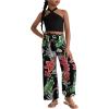 imageOYOANGLE Girls 2 Piece Clothing Sets Outfits Sleeveless Halter Crop Top and Tropical Print Pants SetsBlack Multi