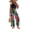 imageOYOANGLE Girls 2 Piece Clothing Sets Outfits Sleeveless Halter Crop Top and Tropical Print Pants SetsBlack Multi