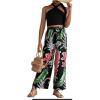 imageOYOANGLE Girls 2 Piece Clothing Sets Outfits Sleeveless Halter Crop Top and Tropical Print Pants SetsBlack Multi