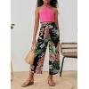 imageOYOANGLE Girls 2 Piece Clothing Sets Outfits Sleeveless Halter Crop Top and Tropical Print Pants SetsHot Pink