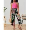 imageOYOANGLE Girls 2 Piece Clothing Sets Outfits Sleeveless Halter Crop Top and Tropical Print Pants SetsHot Pink