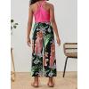 imageOYOANGLE Girls 2 Piece Clothing Sets Outfits Sleeveless Halter Crop Top and Tropical Print Pants SetsHot Pink