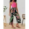 imageOYOANGLE Girls 2 Piece Clothing Sets Outfits Sleeveless Halter Crop Top and Tropical Print Pants SetsHot Pink