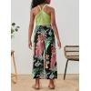 imageOYOANGLE Girls 2 Piece Clothing Sets Outfits Sleeveless Halter Crop Top and Tropical Print Pants SetsLime Green