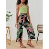 imageOYOANGLE Girls 2 Piece Clothing Sets Outfits Sleeveless Halter Crop Top and Tropical Print Pants SetsLime Green