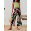 imageOYOANGLE Girls 2 Piece Clothing Sets Outfits Sleeveless Halter Crop Top and Tropical Print Pants SetsLime Green
