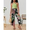 imageOYOANGLE Girls 2 Piece Clothing Sets Outfits Sleeveless Halter Crop Top and Tropical Print Pants SetsLime Green