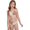 imageOYOANGLE Girls 2 Piece Colorblock Ring Linked Bikini Swimsuit Ribbed Knit Bathing SuitApricot Khaki