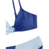imageOYOANGLE Girls 2 Piece Colorblock Ring Linked Bikini Swimsuit Ribbed Knit Bathing SuitLight Blue
