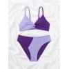 imageOYOANGLE Girls 2 Piece Colorblock Ring Linked Bikini Swimsuit Ribbed Knit Bathing SuitPurple Multi
