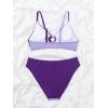imageOYOANGLE Girls 2 Piece Colorblock Ring Linked Bikini Swimsuit Ribbed Knit Bathing SuitPurple Multi