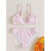imageOYOANGLE Girls 2 Piece Ditsy Floral Bikini Swimsuit Ring Linked Ruched Bathing SuitLight Pink