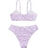 imageOYOANGLE Girls 2 Piece Ditsy Floral Bikini Swimsuit Ring Linked Ruched Bathing SuitPurple White