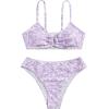 imageOYOANGLE Girls 2 Piece Ditsy Floral Bikini Swimsuit Ring Linked Ruched Bathing SuitPurple White
