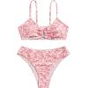 imageOYOANGLE Girls 2 Piece Ditsy Floral Bikini Swimsuit Ring Linked Ruched Bathing SuitRed