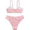 imageOYOANGLE Girls 2 Piece Ditsy Floral Bikini Swimsuit Ring Linked Ruched Bathing SuitRed