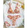 imageOYOANGLE Girls 2 Piece Floral Print Beach Swimsuit V Neck Spaghetti Strap Triangle Low Waist Bathing SuitOrange
