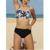 imageOYOANGLE Girls 2 Piece High Waisted Bikini Set Floral Print Spaghetti Strap Cute Swimsuits Vacation Bathing SuitsBlack