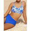 imageOYOANGLE Girls 2 Piece High Waisted Bikini Set Floral Print Spaghetti Strap Cute Swimsuits Vacation Bathing SuitsBlue