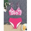 imageOYOANGLE Girls 2 Piece High Waisted Bikini Set Floral Print Spaghetti Strap Cute Swimsuits Vacation Bathing SuitsHot Pink