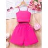 imageOYOANGLE Girls 2 Piece Outfit Bow Pearl Cami Crop Top and A Line Cute Skort SetHot Pink