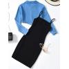 imageOYOANGLE Girls 2 Piece Outfit Butterfly Patched Cami Dress with Long Sleeve Button Down Crop Shirt SetBlue and Black