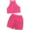 imageOYOANGLE Girls 2 Piece Outfit Sequin Sparkle Halter Neck Tank Top and Shorts SetHot Pink