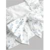 imageOYOANGLE Girls 2 Piece Outfits Boho Ditsy Floral Ruffle Cap Sleeve Bow Top and Layered Ruffle Skirts SetWhite