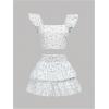 imageOYOANGLE Girls 2 Piece Outfits Boho Ditsy Floral Ruffle Cap Sleeve Bow Top and Layered Ruffle Skirts SetWhite