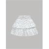 imageOYOANGLE Girls 2 Piece Outfits Boho Ditsy Floral Ruffle Cap Sleeve Bow Top and Layered Ruffle Skirts SetWhite