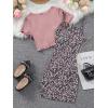 imageOYOANGLE Girls 2 Piece Outfits Floral Print Sleeveless Cute Cami Dresses and Short Sleeve Lettuce Trim Tie Front Top SetsDusty Pink