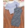 imageOYOANGLE Girls 2 Piece Outfits Floral Print Sleeveless Cute Cami Dresses and Short Sleeve Lettuce Trim Tie Front Top SetsLight Purple