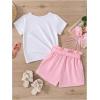 imageOYOANGLE Girls 2 Piece Outfits Graphic Crew Neck Short Sleeve T Shirt and Belted Shorts SetsPink and White