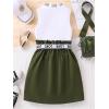 imageOYOANGLE Girls 2 Piece Outfits Letter Crew Neck Tank Top and Zipper Cargo Skirt Set with Buckled BeltWhite and Green