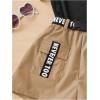 imageOYOANGLE Girls 2 Piece Outfits Letter Graphic Round Neck Tee Shirt and Buckle Belted Shorts SetBlack and Khaki