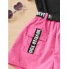 imageOYOANGLE Girls 2 Piece Outfits Letter Graphic Round Neck Tee Shirt and Buckle Belted Shorts SetHot Pink