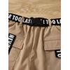 imageOYOANGLE Girls 2 Piece Outfits Letter Graphic Round Neck Tee Shirt and Buckle Belted Shorts SetKhaki