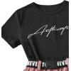 imageOYOANGLE Girls 2 Piece Outfits Letter Graphic Round Neck Tee Shirt and Buckle Belted Shorts SetMulticolor